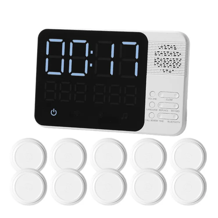 Wireless calling system display receiver with multiple call buttons